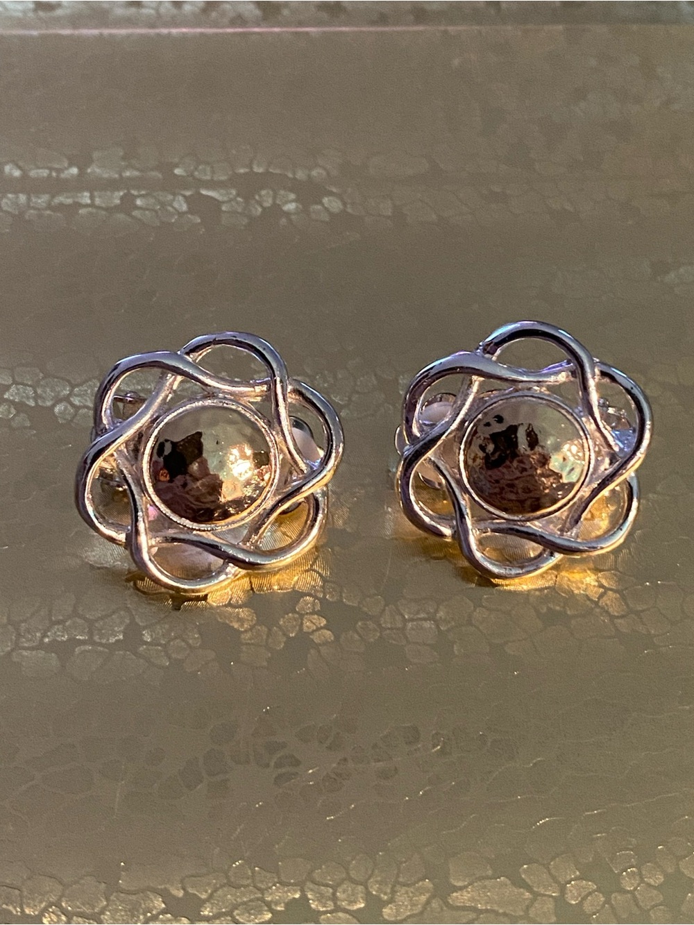 New Vintage-style Silver & Gold Knot Stud Earrings, clip ons